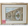 Image 1 : 8" X 10" FRAMED MATTED ORIGINAL "WATERCOLOR" SASKATOON BROADWAY BRIDGE