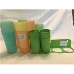 418-LOT OF VINTAGE TUPPERWARE GLASSES SET OF 4 W/HANGERS 11 MISC SIZES