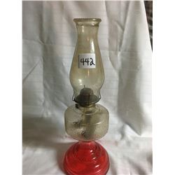 442-1950’SVINTAGE KEROSENE LAMP EAGLE BURNER RED BASE 171/4”