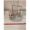 Image 1 : SET OF 5 RETRO 1950'S POLKA DOT DRINK GLASSES WITH HOLDER
