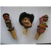 Image 1 : LOT of 3 DECORATIVE WINE STOPPERS - Two Vintage Wooden Figures with moveable parts
