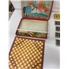 Image 2 : halma board game, pocket domino set cardboard original box and 28 wooden dominos and instructions