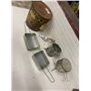 Image 1 : squirrel peanut butter tin and sifter, scoop, and camping pans+ pots