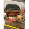 Image 3 : wooden lift top box-full of collectibles tins,bottles,pencil box,cast,etc