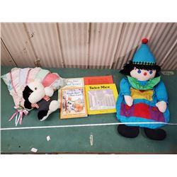 OLD KIDS BOOKS, CLOWN DOLL ETC