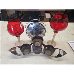 3 TIER CANDYDISH, 3 PLACE CANDLE HOLDER & 2 LONG STEM GLASSES