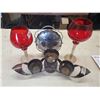 Image 1 : 3 TIER CANDYDISH, 3 PLACE CANDLE HOLDER & 2 LONG STEM GLASSES