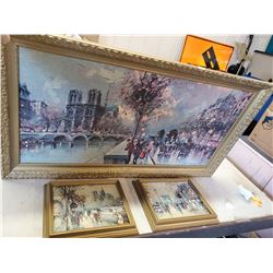 1 LARGE & 2 SMALL PAINTINGS- OLD PARIS FRANCE SCENE
