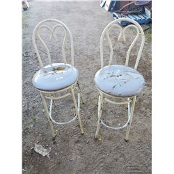 2 HIGH BACK METAL STOOLS- SEATS NEED RECOVERING