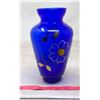 Image 1 : 1976 Italy Cobalt Glass Guilt and Color Painted Flower Vase