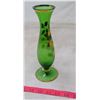 Image 2 : 1963 Czechoslovakia Green Glass Gilt Painted Stem Vase
