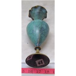 1983 India Brass Vase Deliberate Patina Frill Neck