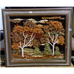 Handcrafted 3D Soft Sculpture Fabric Art "Birches" Framed