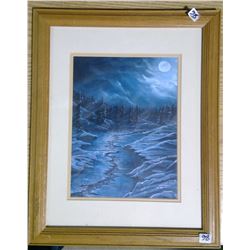 1992 Original Acrylic Painting "Moonlit River Boreal Forrest" by Angus Famed