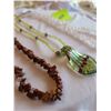Image 2 : light rose quartz necklace, Gold sunstone necklace, Beaded yellow necklace with green and brown pend