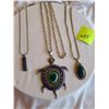 Image 1 : large multicolor turtle pendant with long silver color chain, Blue rhinestone pendant with hematite 