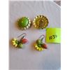 Image 1 : retro lime green and gold rosette fashion statement earrings clip on, Mixed fruit earrings on hook