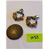 Image 1 : Antique bronze scroll and floral brooch, Wooden beaded hoop clip on earrings