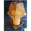 Image 3 : “Partylite set: “Partylite” Amber glass pillar shade and base, “Partylite” stained glass stem tealig