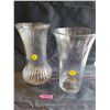 Image 1 : 2 glass vases: Twisted stripe glass vase, Beautiful raindrop dimple design glass, flanged vase
