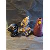 Vintage porcelain chinese mud man fisherman *missing fishing pole*, Ceramic dark purple vase, Cerami