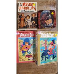 4 VINTAGE PUZZLES   YOSEMITE SAM(UNKNOWN COMPLETE), REST COMPLETE: BEVERLY HILLBILLIES, 2 DUDLEY DO 
