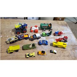 MIX OF VINTAGE/MODERN DIECAST TRUCKS & OTHERS   TIN PULL BACK TRACTOR, 1988 BUG, 1977 PIRANHA TRUCK,