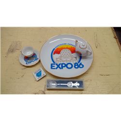 EXPO 86 COLLECTION PLATE MINI TEA POT SAUCER AND MORE