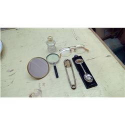 VINTAGE MIX OF ITEMS GOLD FILLED GLASSES RCMP SPOON POCKET MIRROR