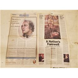 2 NEWS PAPER ARTICLES ABOUT PIERRE TRUDEAU'S DEATH