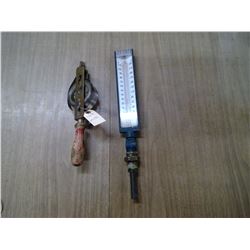 OLD METAL TAPE MEASURE AND STEAM THERMUMETER