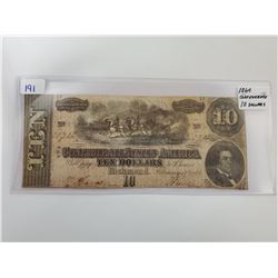 1864 CONFEDERATE 10 DOLLAR BILL