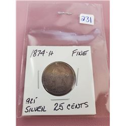 1874 H VICTORIA 25 CENTS