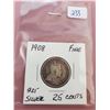 Image 1 : 1908 EDWARD 25 CENTS