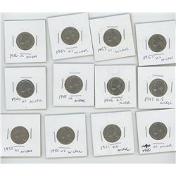 12 1940'S-1950'S US NICKELS