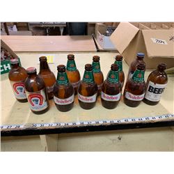 12 VINTAGE SHORT NECK BEER BOTTLES
