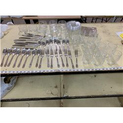 1950'S 37TH ANNIVERSARY SET ETCHED CUPS AND PLATES W/ LENOX SILVER PLATE CUTLERY (PEOPLE JEWELLERS) 