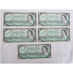 5 ONE DOLLAR BILLS 1867 -1967 NICE