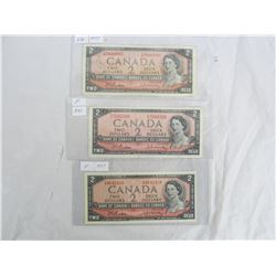 THREE 1954 TWO DOLLAR BILLS