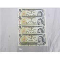 FOUR 1973 ONE DOLLAR BILLS IN SEQUENCE CRISP