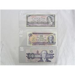 3 DIFFERENT TEN DOLLAR BILLS 1954,1971,1989