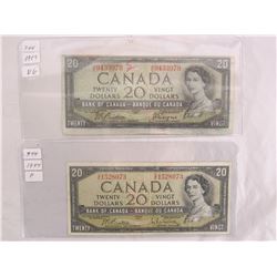 TWO 1954 TWENTY DOLLAR BILLS DIFFERENT SIGNATURES