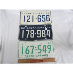 3 SASKATCHEWAN 1960'S LICENSE PLATES