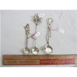 3 STERLING SPOONS WITH COIN BOWLS 37 GRAMS