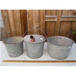 LOT OF 3 ANTIQUE BUCKETS GREAT FOR GARDENING