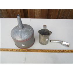 LOT OF 3 OIL FUNNEL ,OIL FILL CAN, OIL CAN SPOUT
