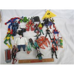 LOT OF 21 SMALLER VINTAGE SUPER HERO FIGURES WITH A FEW ACCESSORIES