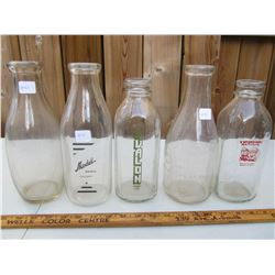 LOT OF 6 VINTAGE MILK BOTTLES