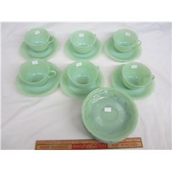 LOT OF JADEITE FIRE KING ALICE 6 CUPS AND SAUCERS AND 9 EXTRA SAUCERS NO DAMAGE