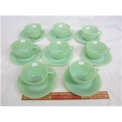 LOT OF 8 JADEITE FIRE KING JANE RAY CUPS AND SAUCERS NO DAMAGE